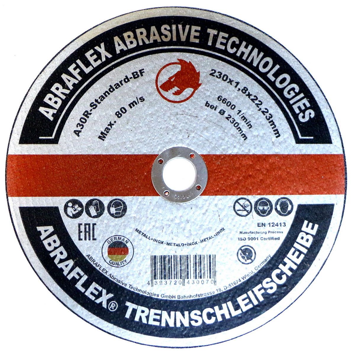 Отрезной круг ABRAFLEX A30R Standart BF 230x1,8x22,2 сталь + нержавеющая сталь 10528