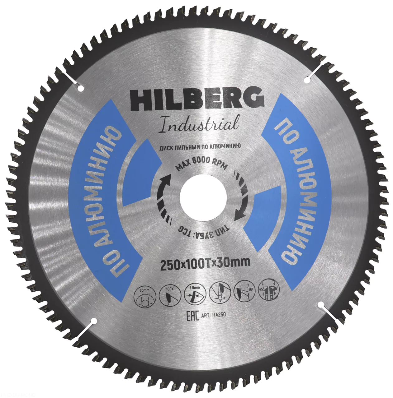Диск пильный Hilberg Industrial Алюминий 250*100Т*30mm HA250