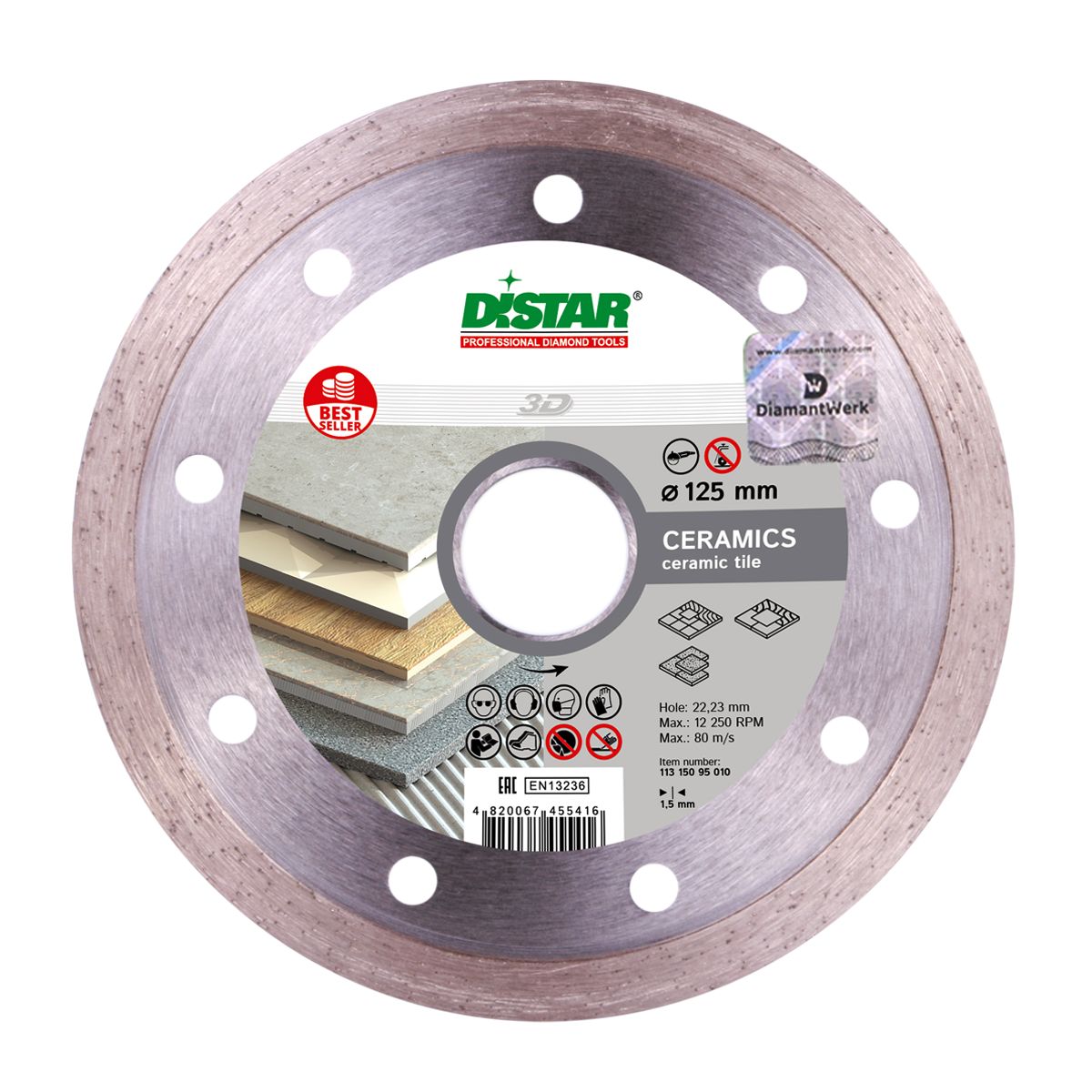 Алмазный диск DISTAR 1A1R 125×1,5×8×22,2 Bestseller Ceramics