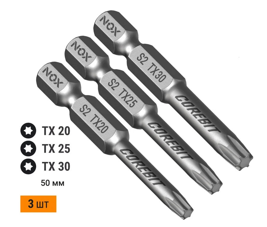 Набор бит (3 шт; TX20, 25, 30; 50 мм; карта; E6.3) NOX 336009