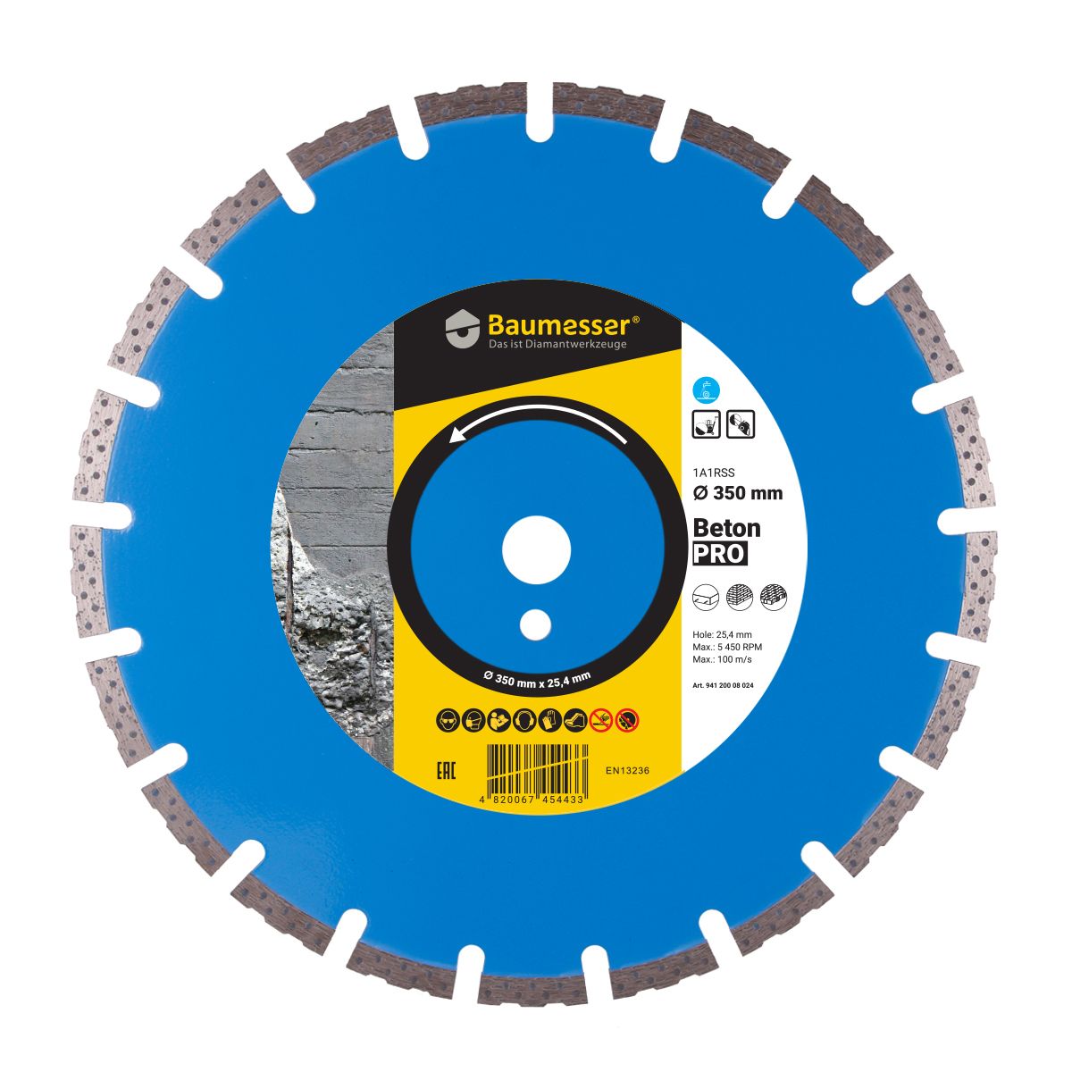Круг алмазный отрезной 1A1RSS/C1-H 350x3,5/2,5x10x25,4-21 F4 Baumesser Beton PRO