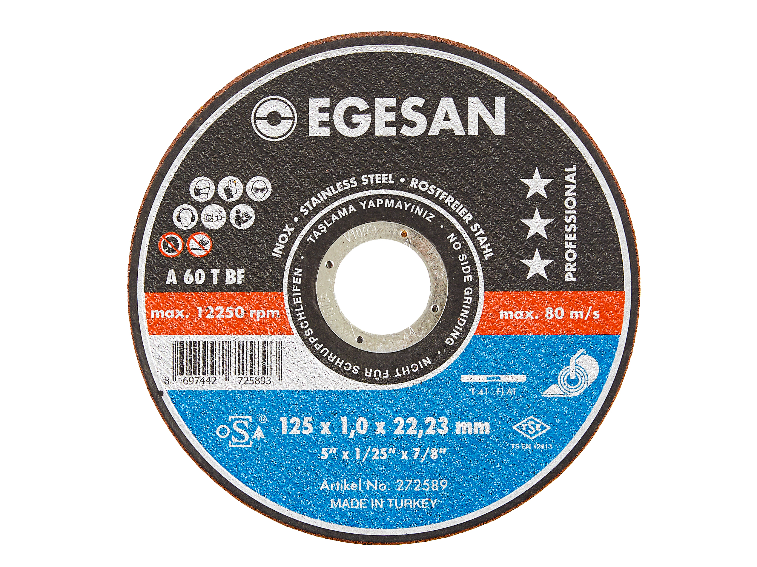 EGESAN Отрезной круг INOX 125x1x22мм, А60 R BF, нерж.сталь (тонкий) 272589