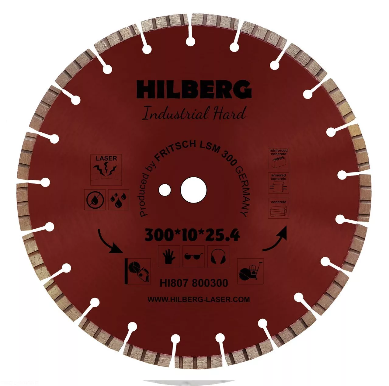 Диск алмазный отрезной Hilberg Industrial Hard Laser 300*10*25.4/12mm HI807