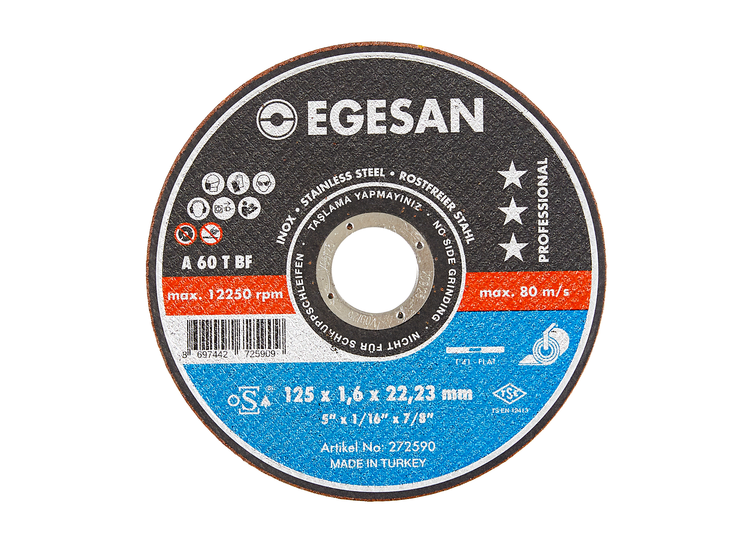 EGESAN Отрезной круг INOX 125x1,6x22мм, А60 T BF (МС), нерж.сталь (тонкий) 272590
