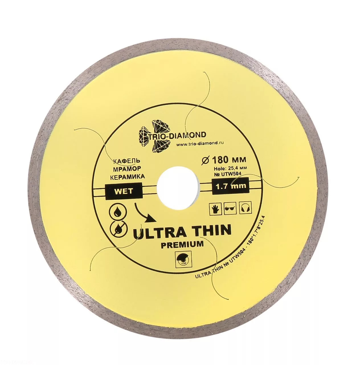 Диск алмазный отрезной Trio-Diamond Ultra Thin Premium  180*8*25.4 Толщина реж.кромки 1.6mm (переходное кольцо на 22.23) UTW504
