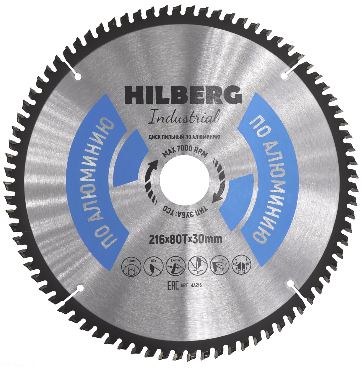 Диск пильный Hilberg Industrial Алюминий 216*80Т*30mm HA216