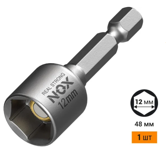 Ключ-насадка магн 12х48мм, 1 шт карта NUT SETTER