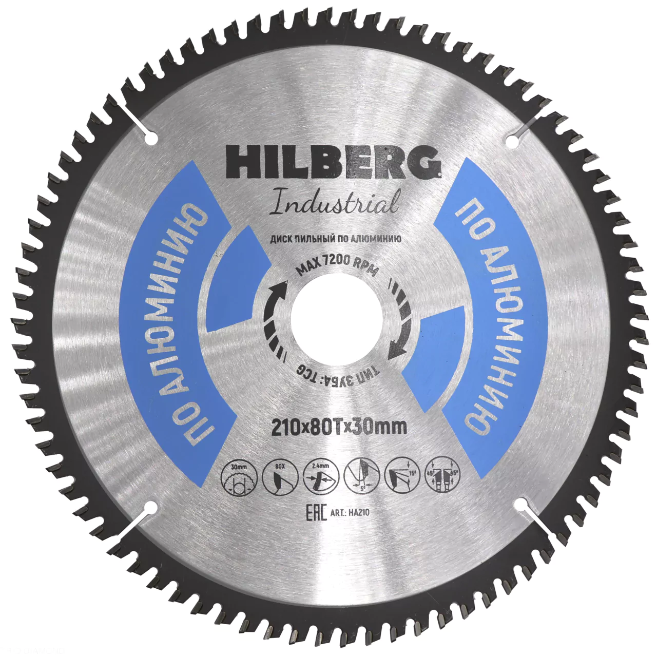 Диск пильный  Hilberg Industrial Алюминий 210*80Т*30mm HA210