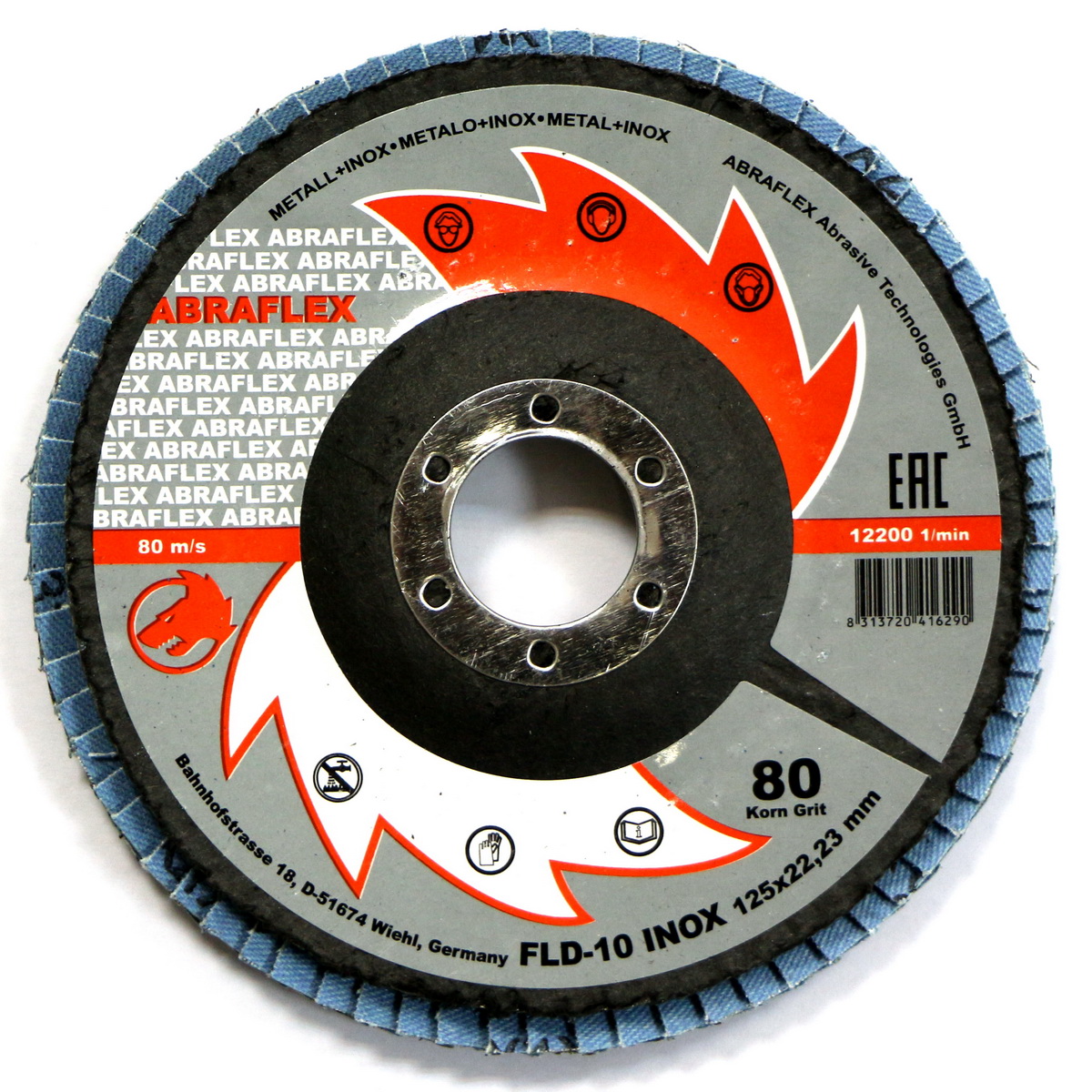 Круг лепестковый торцевой ABRAFLEX FLD-10 INOX 125х22,2 P80 10614