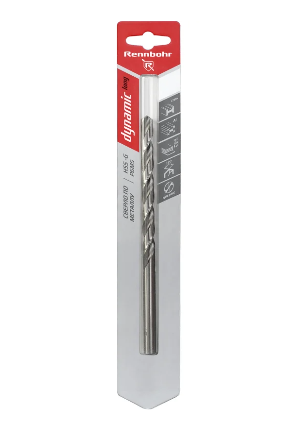 Сверло по металлу ЦХ,  8,5х165мм, HSS-G, P6M5, 1шт/уп, RENNBOHR DYNAMIC LONG CARD 669085.