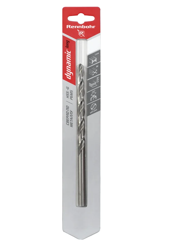 Сверло по металлу ЦХ,  5,5х139мм, HSS-G, P6M5, 1шт/уп, RENNBOHR DYNAMIC LONG CARD
