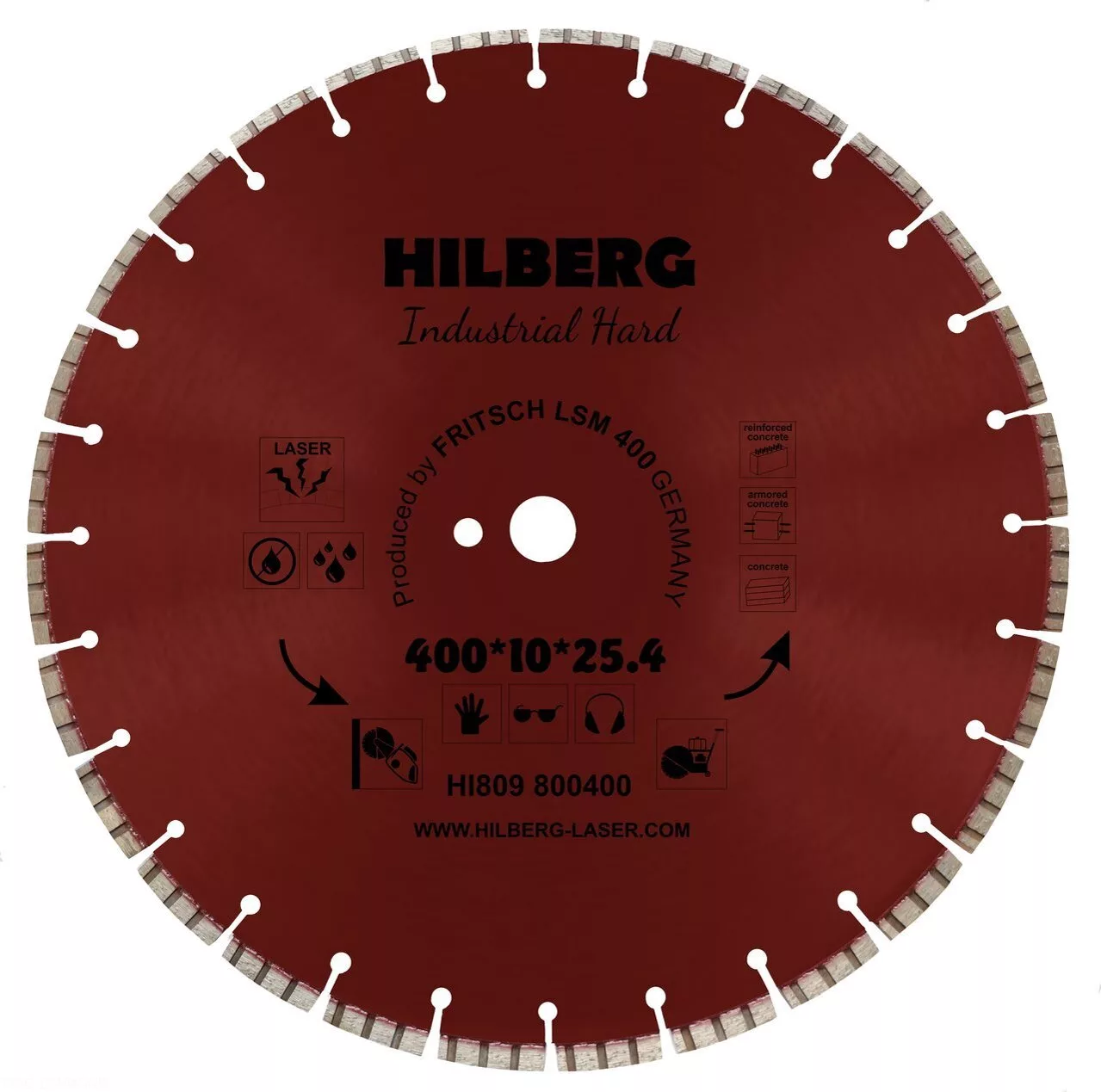 Диск алмазный отрезной Hilberg Industrial Hard Laser 400*10*25.4/12mm HI809