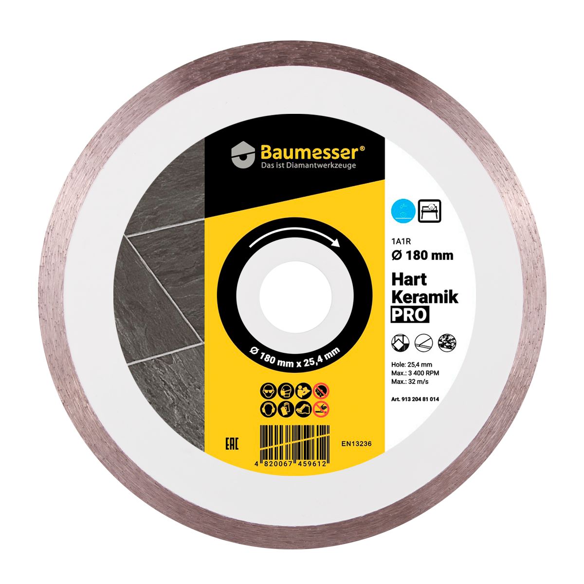 Круг алмазный отрезной 1A1R 180x1.6x8.5x25.4 Baumesser Hart Keramik PRO 913 204 81 014