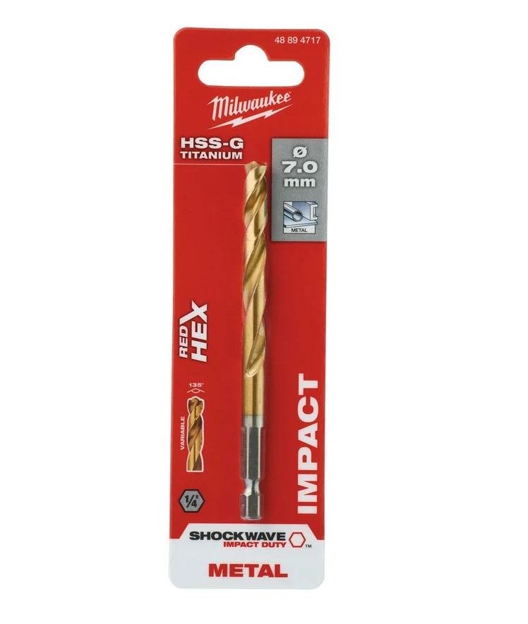 Сверло по металлу Milwaukee Shokwave HSS-G Tin Red Hex ⌀7 мм (1 шт), 48894717