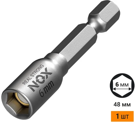 Ключ-насадка магн  6х48мм, 1 шт карта NUT SETTER, 556001TF