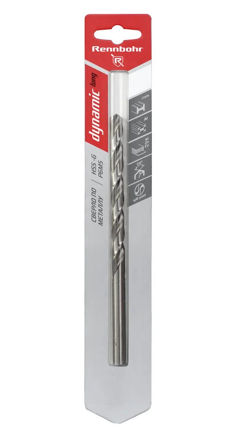 Сверло по металлу ЦХ,  7,0х156мм, HSS-G, P6M5, 1шт/уп, RENNBOHR DYNAMIC LONG CARD