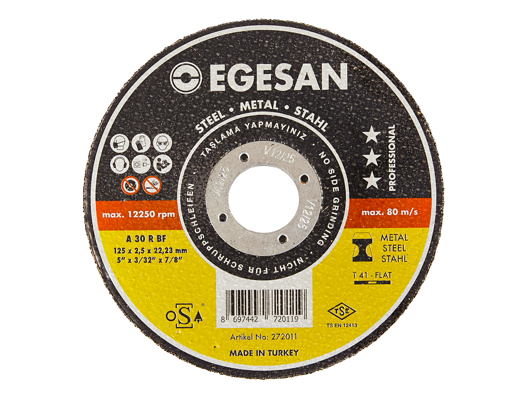 EGESAN Отрезной круг STEEL 125x2,5x22мм, А30 R BF, угл.сталь, металл 272011