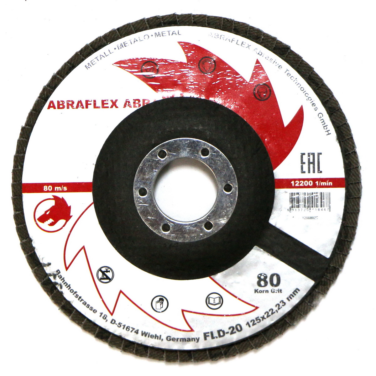 Круг лепестковый торцевой ABRAFLEX FLD-20 125х22,2 P80 10600