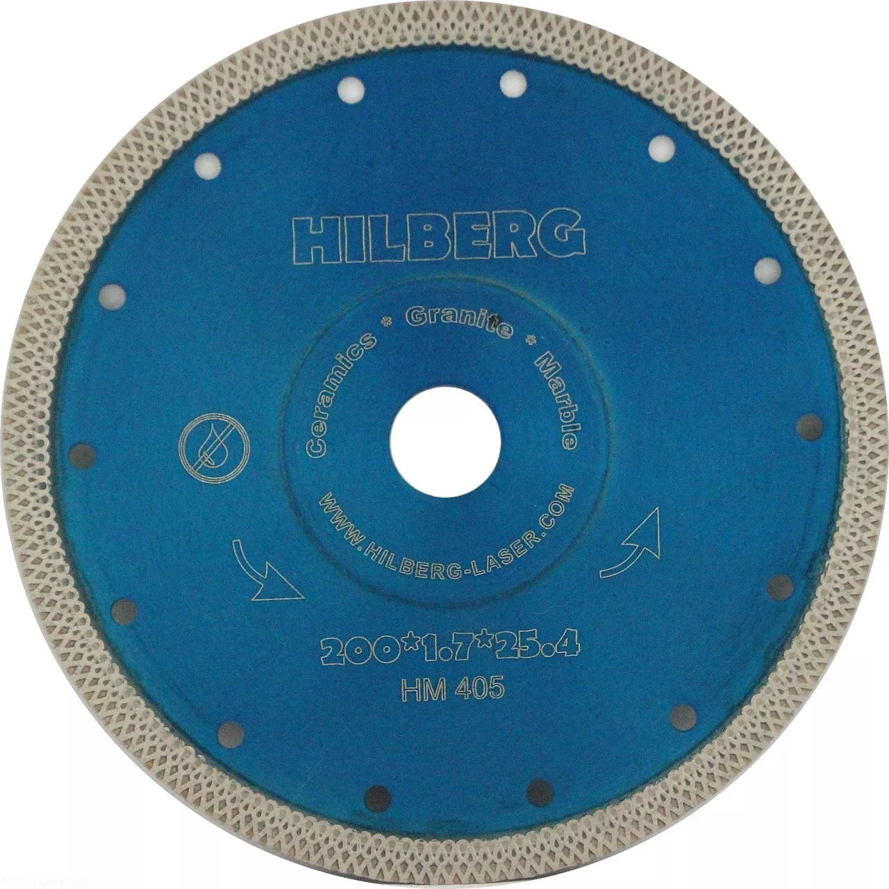 Диск алмазный отрезной Hilberg ультратонкий Hard Materials Х-type 200*10*25.4 Толщина реж.кромки 1.7mm (переходное кольцо на 22.23) HM405