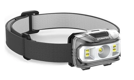 Фонарь налобный светодиодный WP353001WE WORKPRO 3AAA LED 300 LM.