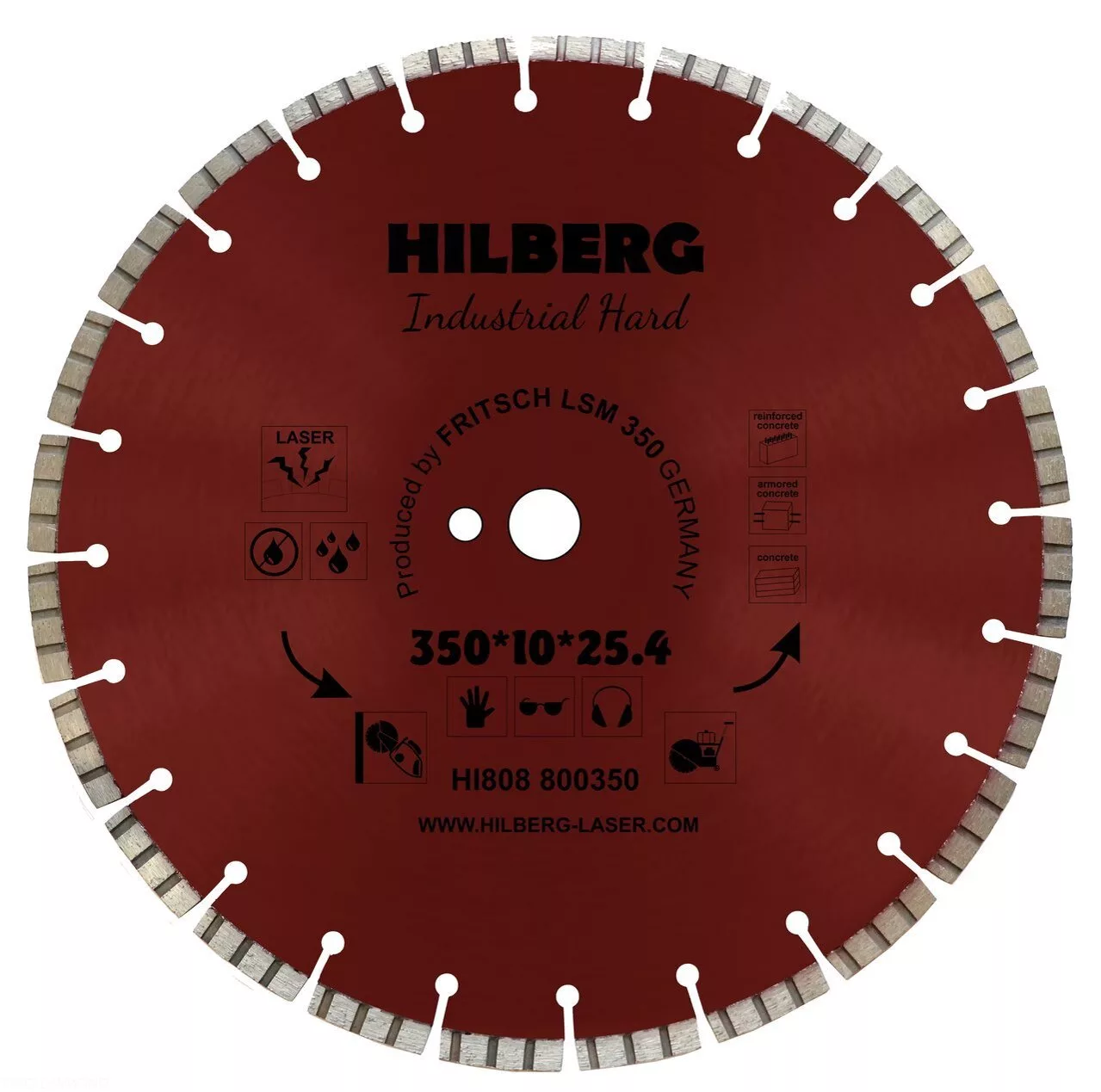 Диск алмазный отрезной Hilberg Industrial Hard Laser 350*10*25,4/12mm HI808