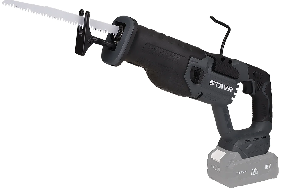 Пила сабельная аккумуляторная СТАВР 18V UNI-M, Stavr SRS 18BL-255V, BL, 255/110мм дерево/металл, рег-ка оборот, быстрозажим.патрон, маятник.ход, подсветка, крюк (без акб и зу) Ставр 9021000086