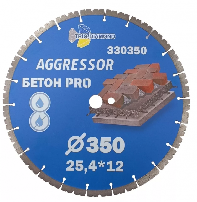 Алмазный диск TRIO-DIAMOND Agressor Бетон Pro 350x3x12x25,4-22 F4 330350