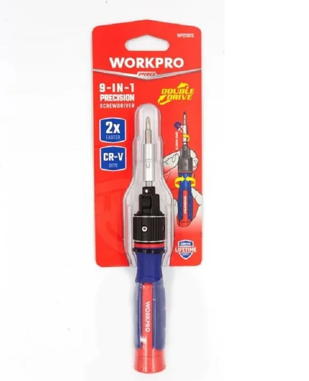 Прецизионная ОТВЕРТКА WORKPRO 9-В-1 С ДВОЙНЫМ ПРИВОДОМ, WP221070