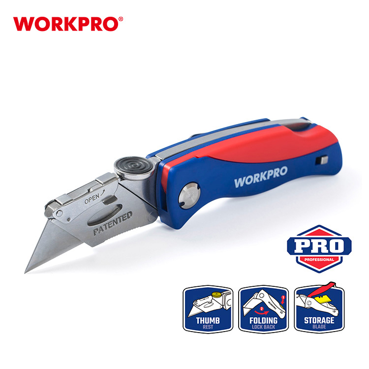 Нож складной быстросменный WP211006 WORKPRO трапец. лезвия