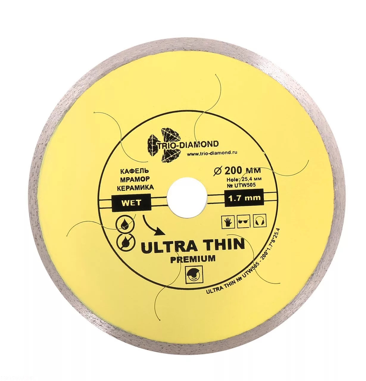 Диск алмазный отрезной Trio-Diamond Ultra Thin Premium  200*8*25.4 Толщина реж.кромки 1.7mm (переходное кольцо на 22.23) UTW505