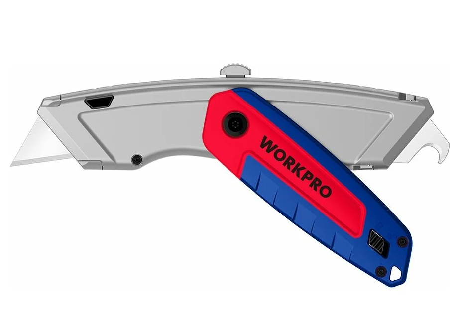 Нож универсальный складной с двумя лезвиями WP213016 WORKPRO трапец. лезвия