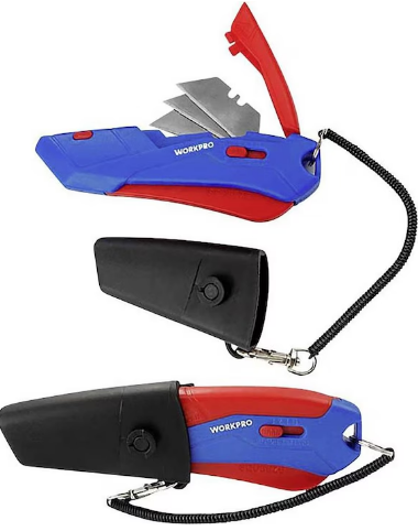 Безопасный нож в чехле WP213010 WORKPRO трапец. лезвия